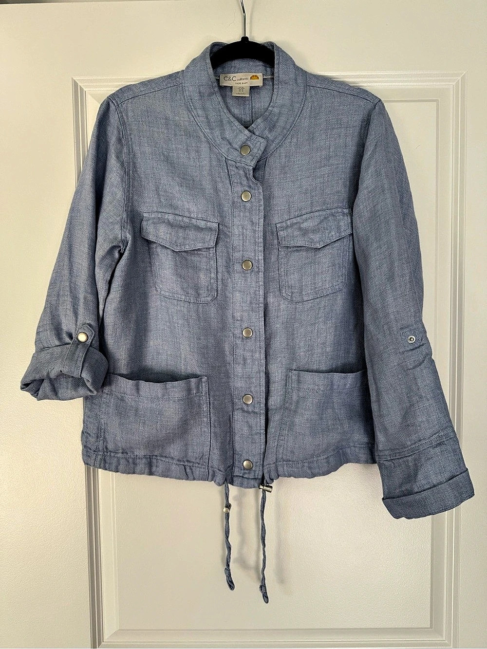 C&C California Linen Utility Jacket in Blue Size Medium